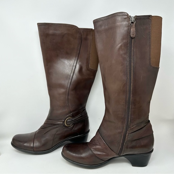 Clarks Bendables Brown Leather Zip Calf Under the Knee High Boots Size 9 - Picture 3 of 12